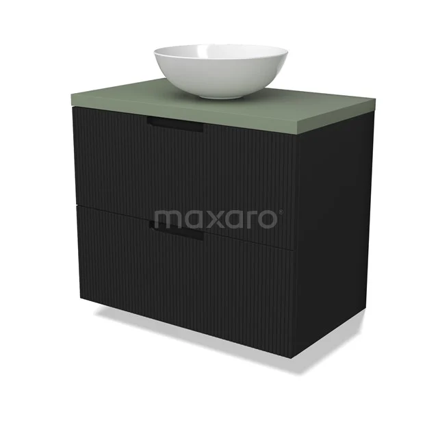Modulo Plato Vanity units for countertop basin | 80 cm Matte black Line front Sage green worktop 2 Stacked drawers BMK17-03010
