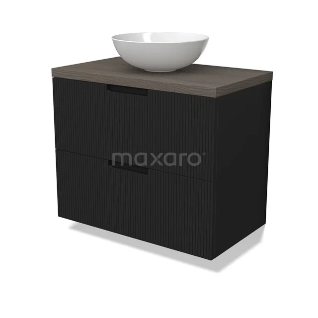 Modulo Plato Vanity units for countertop basin | 80 cm Matte black Line front Dark brown oak worktop 2 Stacked drawers BMK17-03016