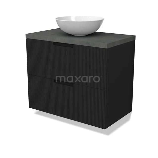 Modulo Plato Vanity units for countertop basin | 80 cm Matte black Line front Dark grey concrete worktop 2 Stacked drawers BMK17-03019
