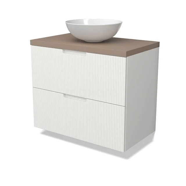 Modulo Plato Vanity units for countertop basin | 80 cm Matte white Line front Taupe worktop 2 Stacked drawers BMK17-03021