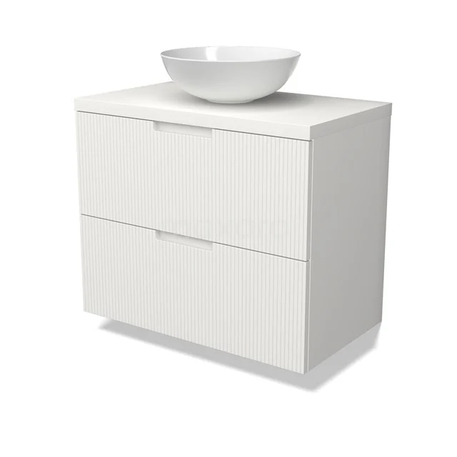 Modulo Plato Vanity units for countertop basin | 80 cm Matte white Line front Matte white worktop 2 Stacked drawers BMK17-03024