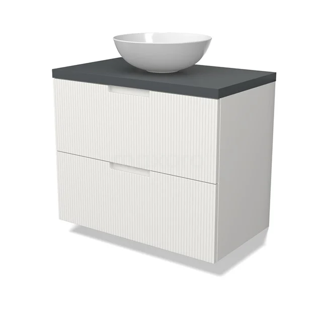Modulo Plato Vanity units for countertop basin | 80 cm Matte white Line front Dark grey worktop 2 Stacked drawers BMK17-03025