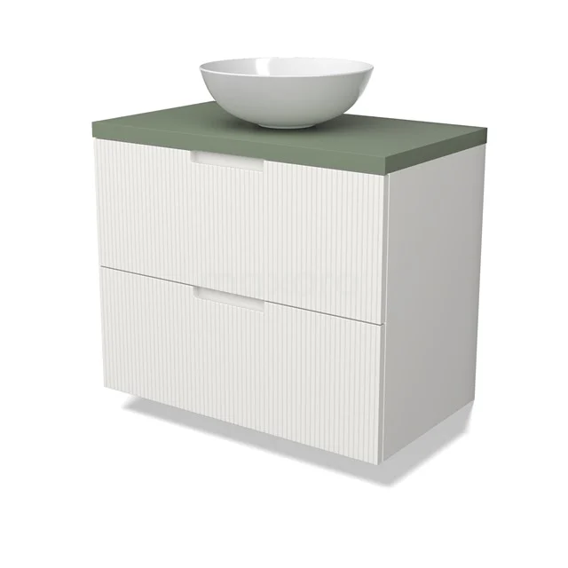 Modulo Plato Vanity units for countertop basin | 80 cm Matte white Line front Sage green worktop 2 Stacked drawers BMK17-03027