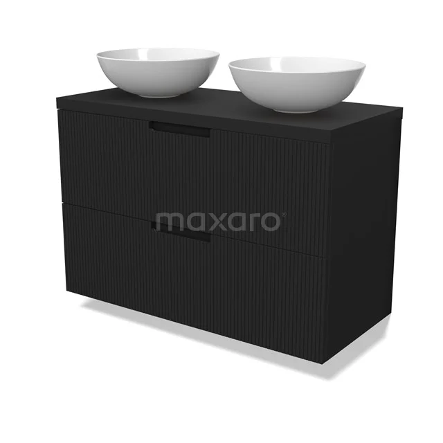 Modulo Plato Vanity units for countertop basin | 100 cm Matte black Line front Matte black worktop 2 Stacked drawers BMK17-03037