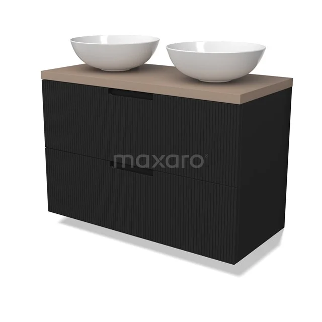 Modulo Plato Vanity units for countertop basin | 100 cm Matte black Line front Taupe worktop 2 Stacked drawers BMK17-03038