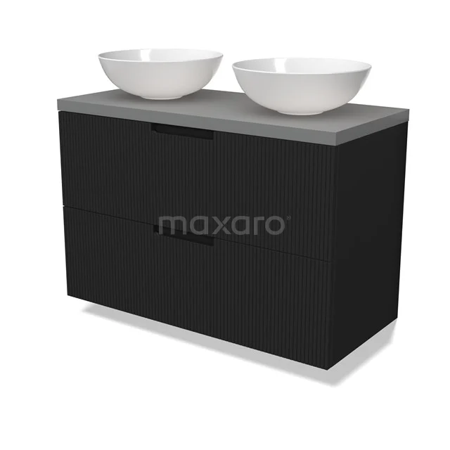 Modulo Plato Vanity units for countertop basin | 100 cm Matte black Line front Mid grey worktop 2 Stacked drawers BMK17-03039