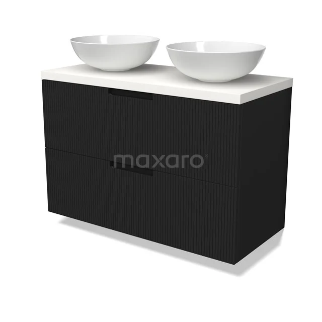 Modulo Plato Vanity units for countertop basin | 100 cm Matte black Line front Matte white worktop 2 Stacked drawers BMK17-03041