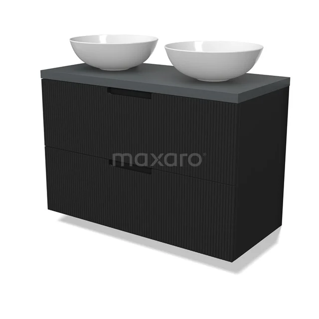 Modulo Plato Vanity units for countertop basin | 100 cm Matte black Line front Dark grey worktop 2 Stacked drawers BMK17-03042