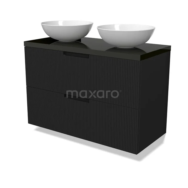 Modulo Plato Vanity units for countertop basin | 100 cm Matte black Line front High-gloss black worktop 2 Stacked drawers BMK17-03043