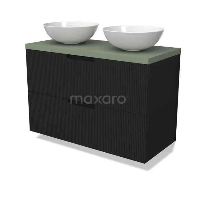 Modulo Plato Vanity units for countertop basin | 100 cm Matte black Line front Sage green worktop 2 Stacked drawers BMK17-03044