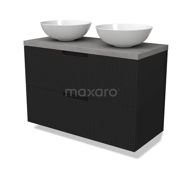 Modulo Plato Vanity units for countertop basin | 100 cm Matte black Line front Light grey concrete worktop 2 Stacked drawers BMK17-03052
