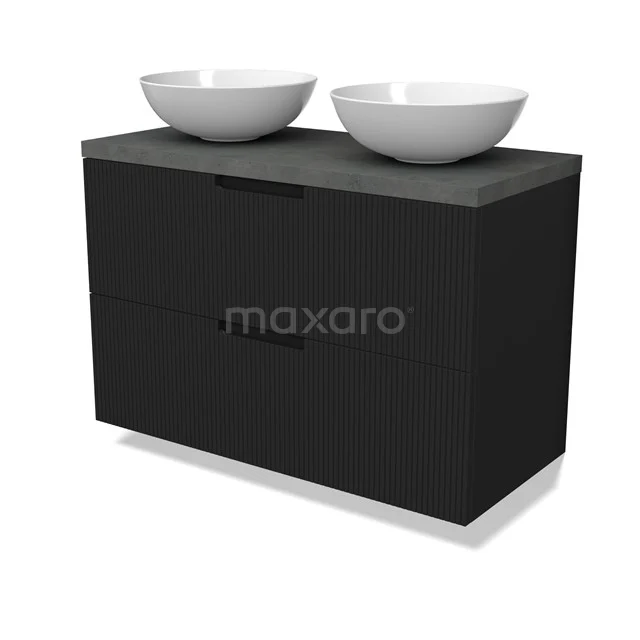 Modulo Plato Vanity units for countertop basin | 100 cm Matte black Line front Dark grey concrete worktop 2 Stacked drawers BMK17-03053