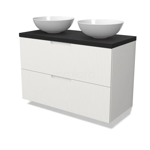 Modulo Plato Vanity units for countertop basin | 100 cm Matte white Line front Matte black worktop 2 Stacked drawers BMK17-03054