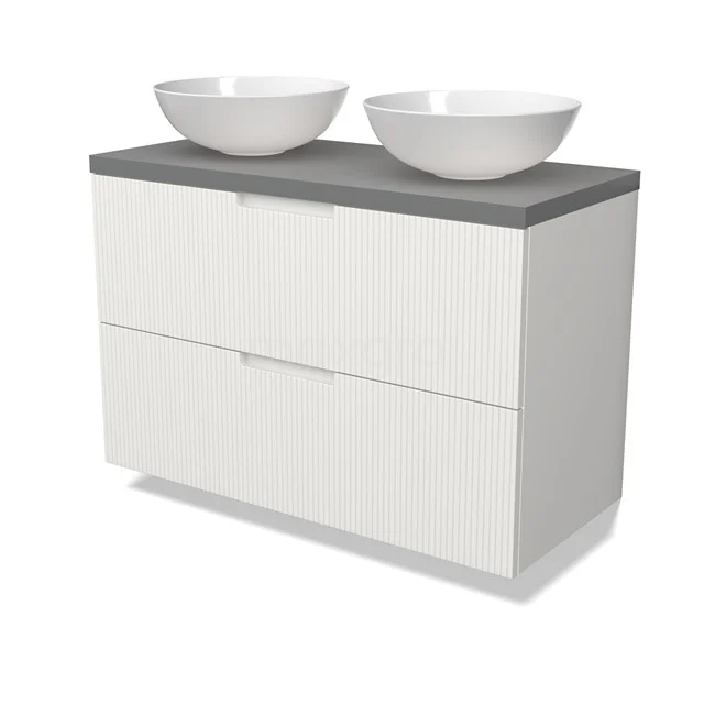 Modulo Plato Vanity units for countertop basin | 100 cm Matte white Line front Mid grey worktop 2 Stacked drawers BMK17-03056