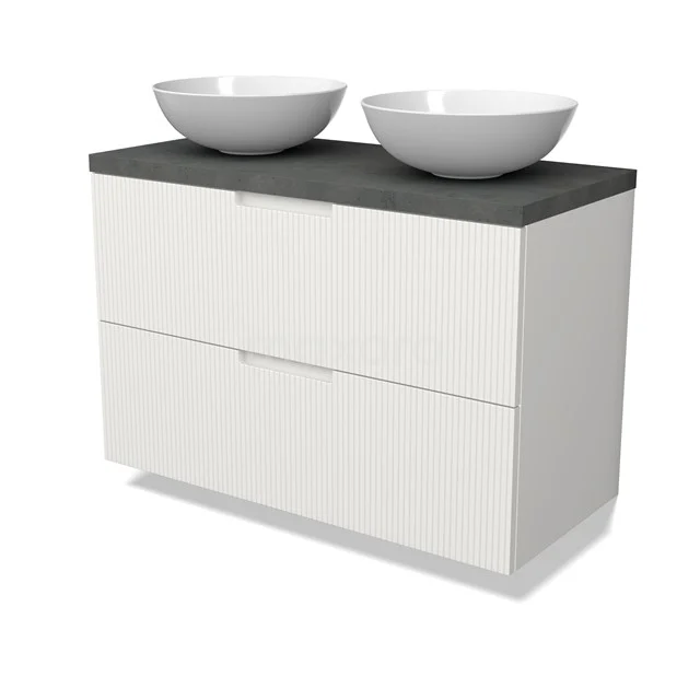 Modulo Plato Vanity units for countertop basin | 100 cm Matte white Line front Dark grey concrete worktop 2 Stacked drawers BMK17-03070