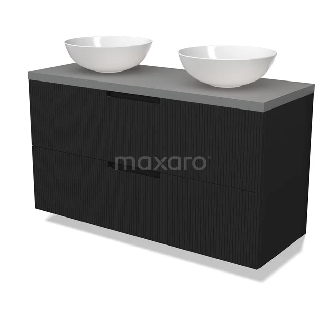 Modulo Plato Vanity units for countertop basin | 120 cm Matte black Line front Mid grey worktop 2 Stacked drawers BMK17-03073
