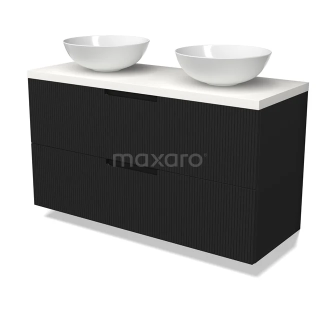 Modulo Plato Vanity units for countertop basin | 120 cm Matte black Line front Matte white worktop 2 Stacked drawers BMK17-03075