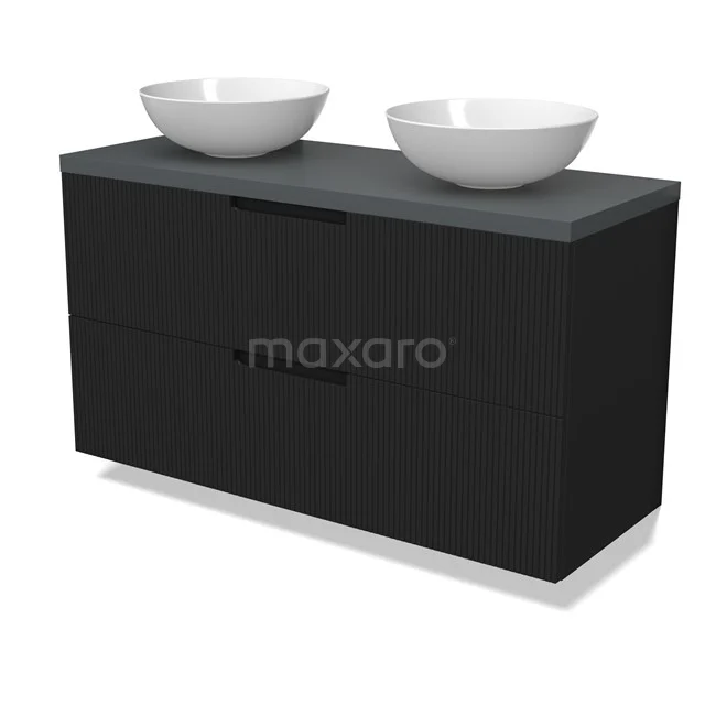 Modulo Plato Vanity units for countertop basin | 120 cm Matte black Line front Dark grey worktop 2 Stacked drawers BMK17-03076