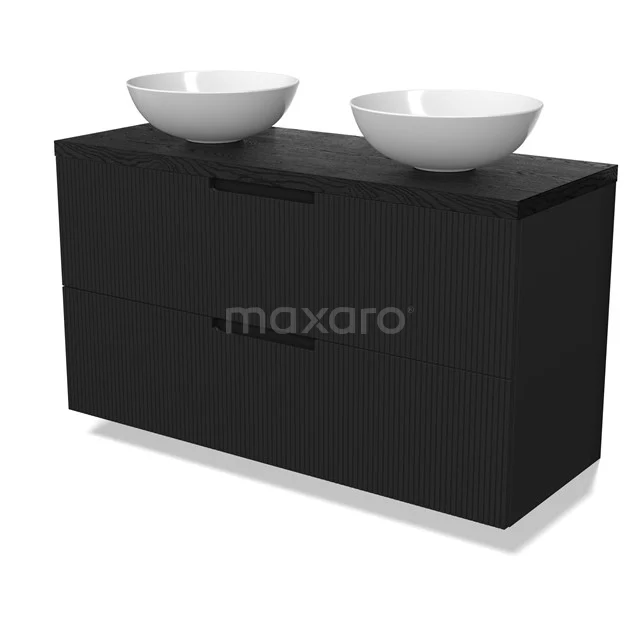 Modulo Plato Vanity units for countertop basin | 120 cm Matte black Line front Black oak worktop 2 Stacked drawers BMK17-03079