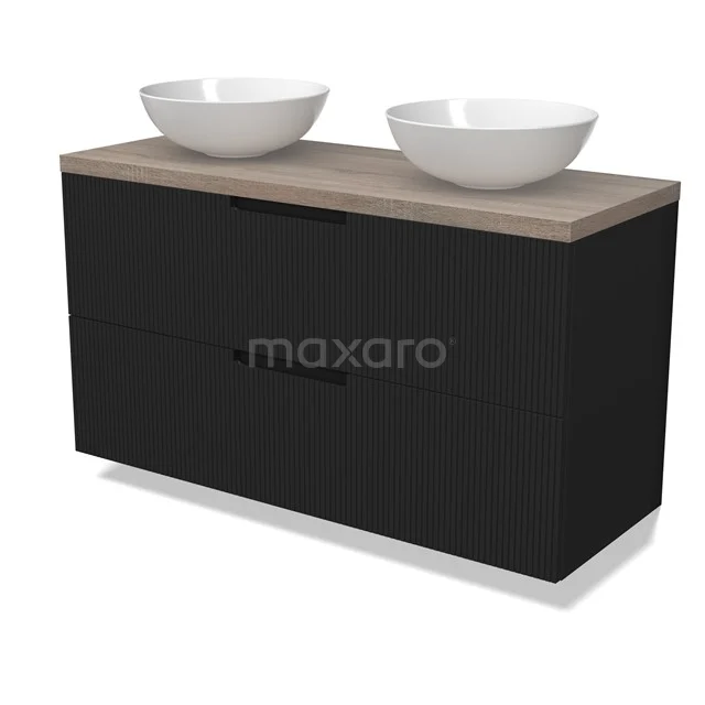 Modulo Plato Vanity units for countertop basin | 120 cm Matte black Line front Oak worktop 2 Stacked drawers BMK17-03080