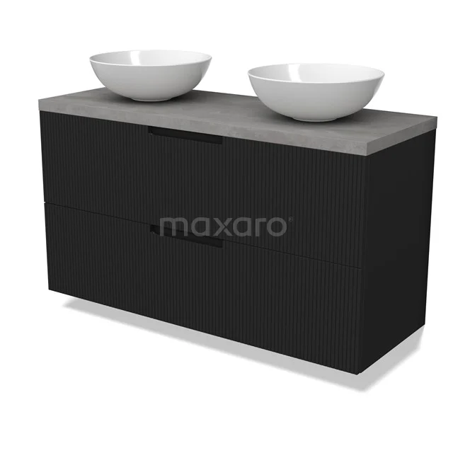 Modulo Plato Vanity units for countertop basin | 120 cm Matte black Line front Light grey concrete worktop 2 Stacked drawers BMK17-03086