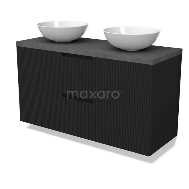 Modulo Plato Vanity units for countertop basin | 120 cm Matte black Line front Dark grey concrete worktop 2 Stacked drawers BMK17-03087