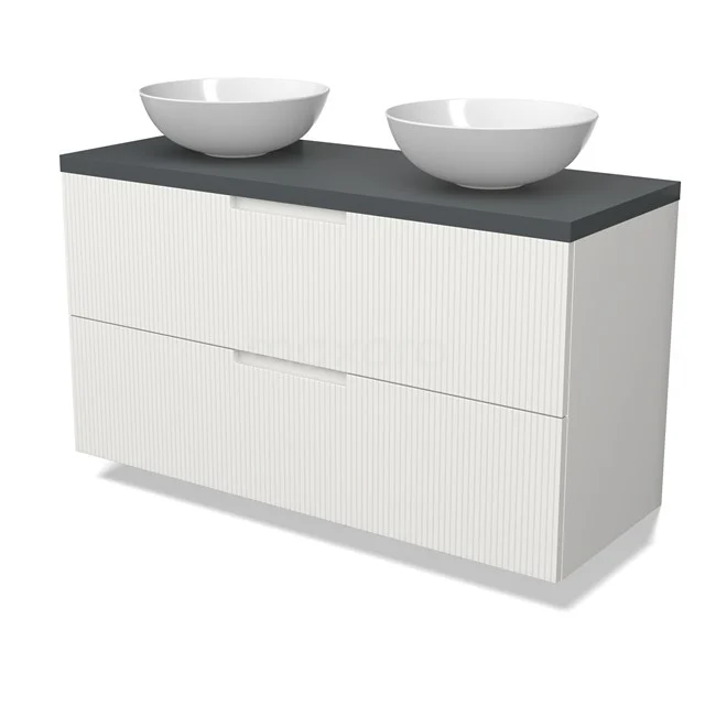 Modulo Plato Vanity units for countertop basin | 120 cm Matte white Line front Dark grey worktop 2 Stacked drawers BMK17-03093