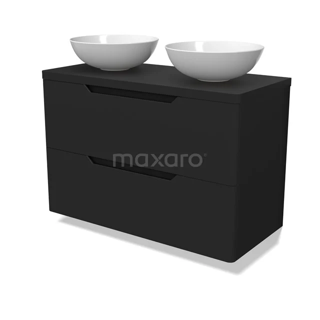 Modulo Plato Vanity units for countertop basin | 100 cm Matte black Round front Matte black worktop 2 Stacked drawers BMK17-03113
