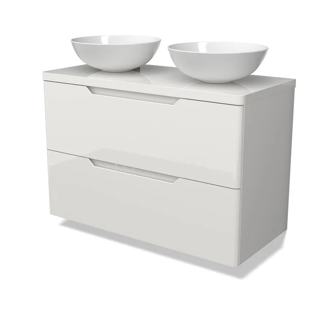 Modulo Plato Vanity units for countertop basin | 100 cm High-gloss white Round front High-gloss white worktop 2 Stacked drawers BMK17-03114