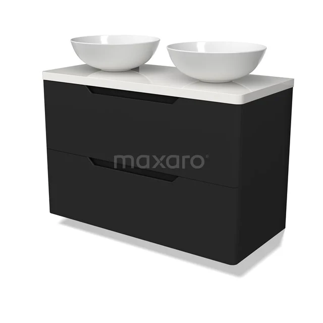 Modulo Plato Vanity units for countertop basin | 100 cm Matte black Round front High-gloss white worktop 2 Stacked drawers BMK17-03115