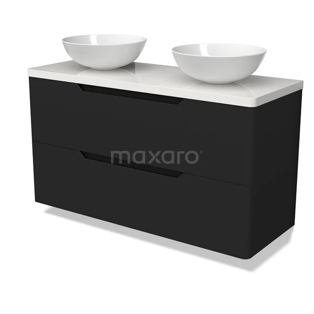 Modulo Plato Vanity units for countertop basin | 120 cm Matte black Round front High-gloss white worktop 2 Stacked drawers BMK17-03119