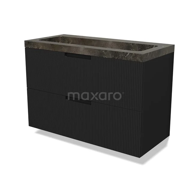 Modulo Vanity units with basin | 100 cm Matte black Line front Natural stone 2 Stacked drawers BMW17-05023