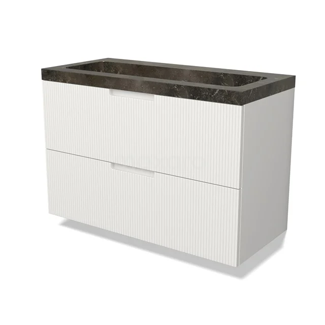 Modulo Vanity units with basin | 100 cm Matte white Line front Natural stone 2 Stacked drawers BMW17-05044