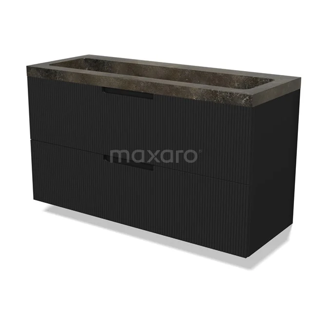 Modulo Vanity units with basin | 120 cm Matte black Line front Natural stone 2 Stacked drawers BMW17-05062