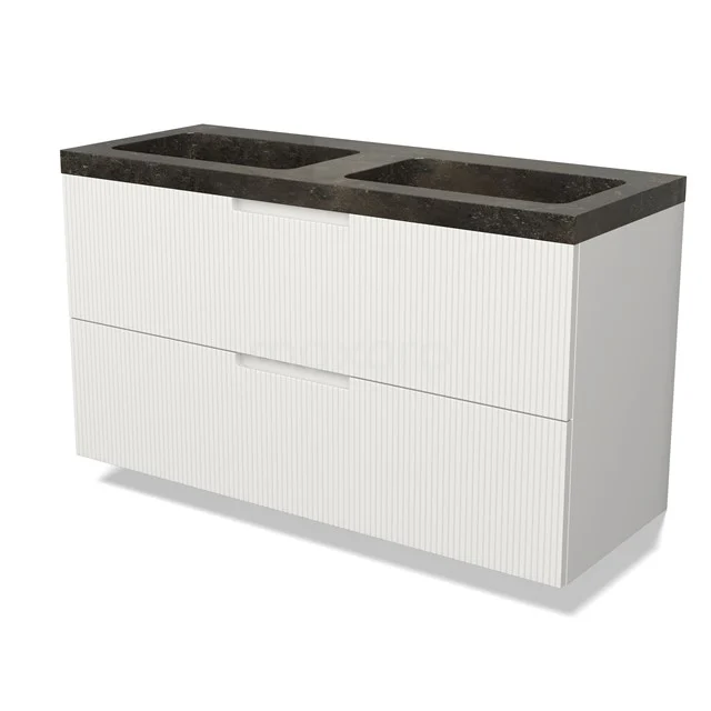 Modulo Vanity units with basin | 120 cm Matte white Line front Natural stone 2 Stacked drawers BMW17-05108
