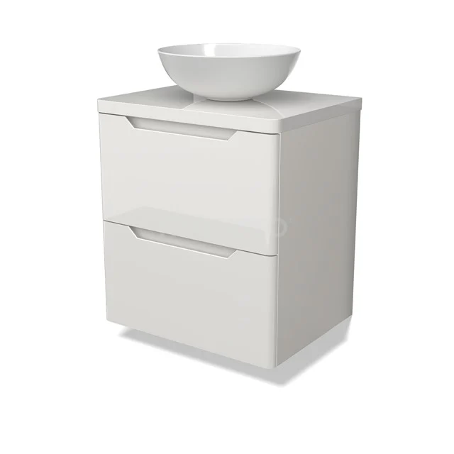 Modulo Plato Vanity units for countertop basin | 60 cm High-gloss white Round front High-gloss white worktop 2 Stacked drawers BMK17-03106