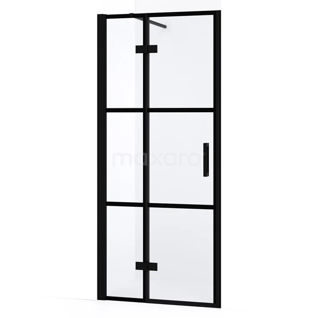 Diamond Duschtür | 80 cm Matt Schwarz Klar mit 4 schwarzen Streifen Drehtür DDB21351138MB