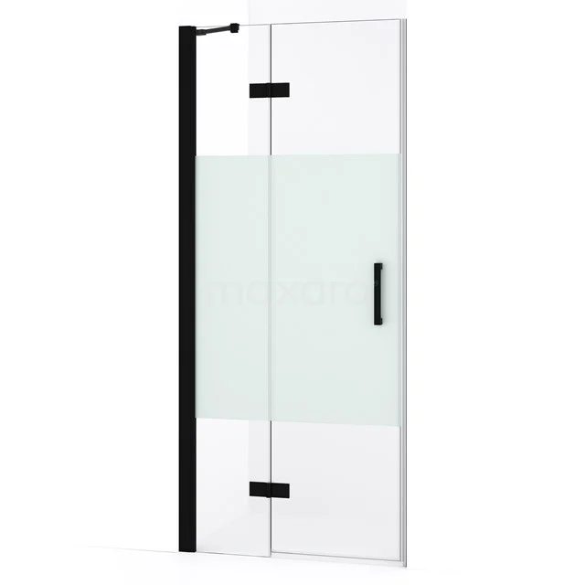 Diamond Duschtür | 80 cm Matt Schwarz Klar mit matter Streifen Drehtür DDB21351233MB