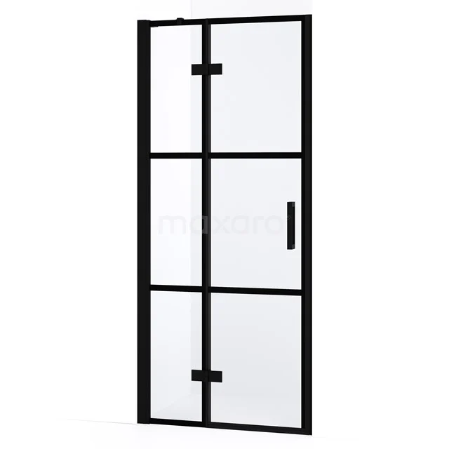 Diamond Duschtür | 80 cm Matt Schwarz Klar mit 4 schwarzen Streifen Drehtür DDB21351238MB