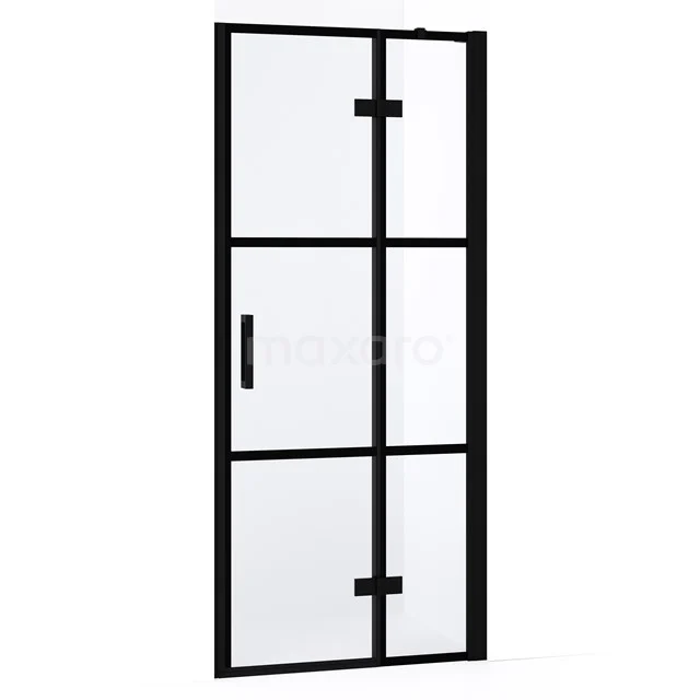 Diamond Duschtür | 80 cm Matt Schwarz Klar mit 4 schwarzen Streifen Drehtür DDB22351238MB