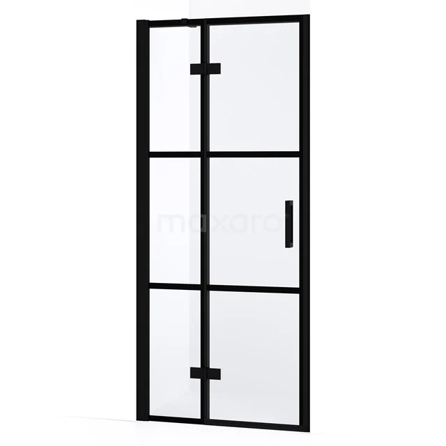 Diamond Duschtür | 80 cm Matt Schwarz Klar mit 4 schwarzen Streifen Drehtür DDB21351338MB