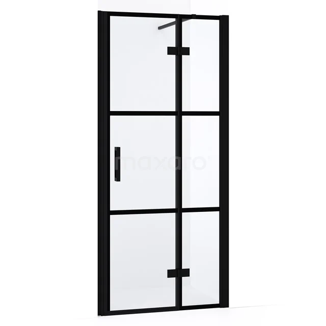 Diamond Shower door | 80 cm Matte black Clear with 4 black stripes Pivot door DDB22352138MB