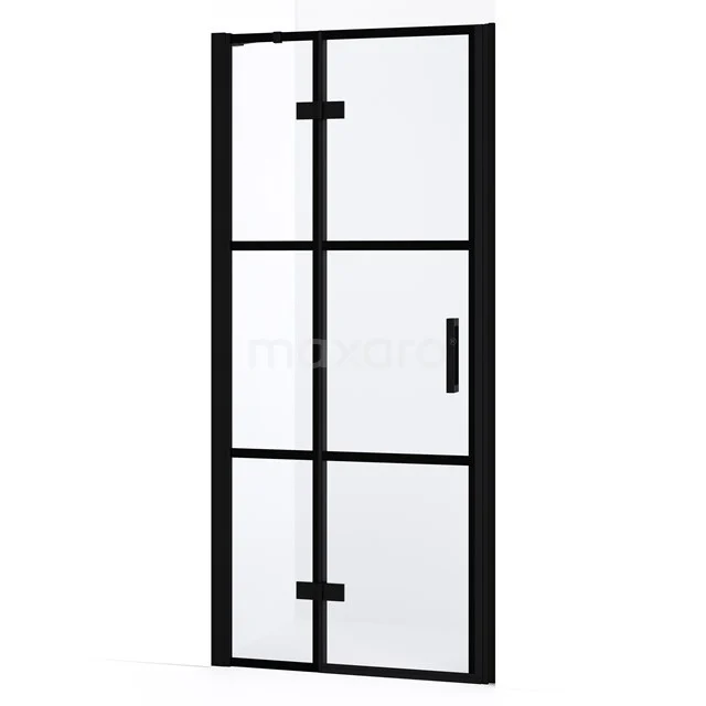 Diamond Duschtür | 80 cm Matt Schwarz Klar mit 4 schwarzen Streifen Drehtür DDB21352238MB