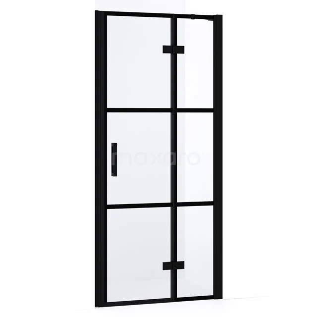 Diamond Duschtür | 80 cm Matt Schwarz Klar mit 4 schwarzen Streifen Drehtür DDB22352238MB