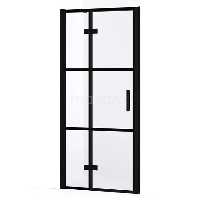 Diamond Duschtür | 80 cm Matt Schwarz Klar mit 4 schwarzen Streifen Drehtür DDB21352338MB