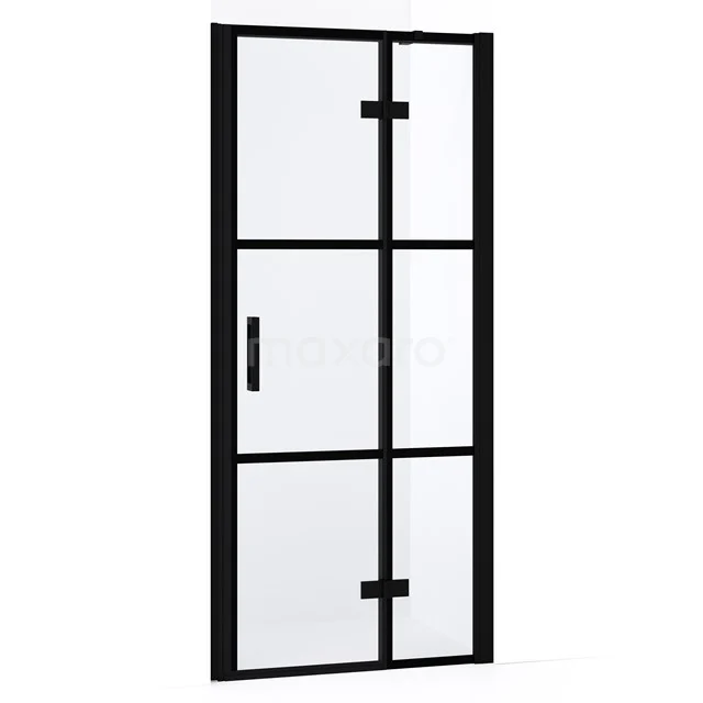 Diamond Shower door | 80 cm Matte black Clear with 4 black stripes Pivot door DDB22352338MB