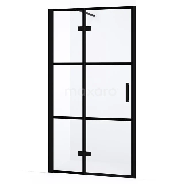 Diamond Duschtür | 90 cm Matt Schwarz Klar mit 4 schwarzen Streifen Drehtür DDB21361138MB