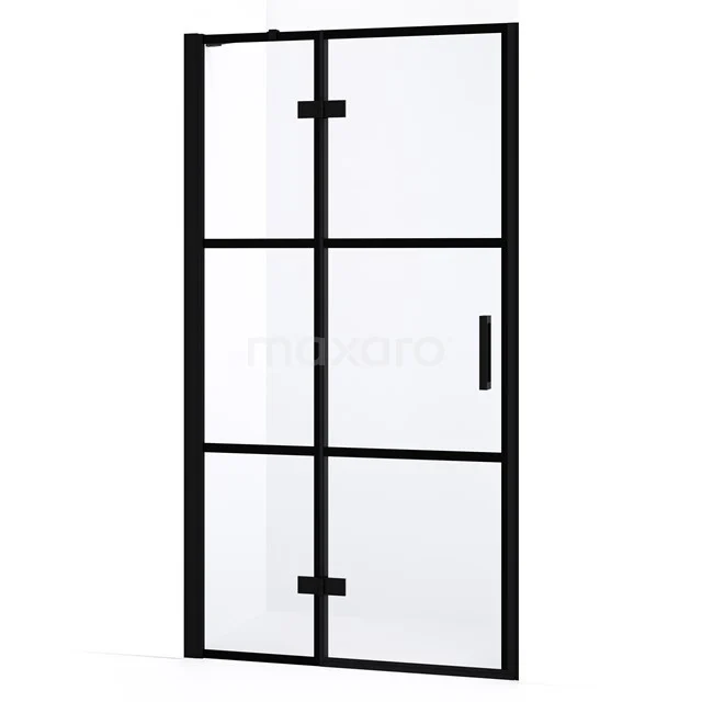 Diamond Duschtür | 90 cm Matt Schwarz Klar mit 4 schwarzen Streifen Drehtür DDB21361238MB