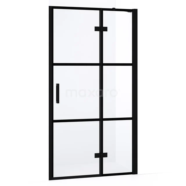 Diamond Duschtür | 100 cm Matt Schwarz Klar mit 4 schwarzen Streifen Drehtür DDB22461238MB