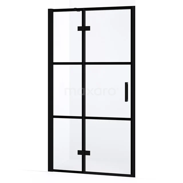 Diamond Duschtür | 90 cm Matt Schwarz Klar mit 4 schwarzen Streifen Drehtür DDB21361338MB